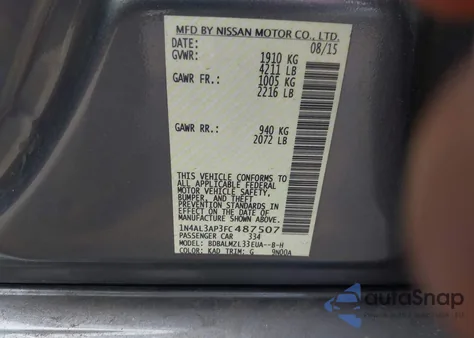 2015 Nissan Altima 2.5 Sv z USA, uszkodzony, nr VIN 1N4AL3AP3FC487507